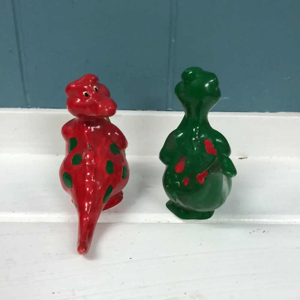 Lot of 2 vintage dragon dinosaur hand‎ painted Christmas ornaments RARE